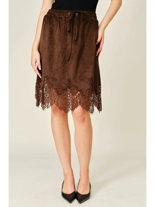 Suede Lace Midi Skirt