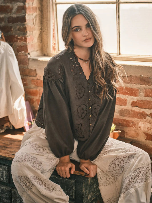 Vegan Leather Blouse Top