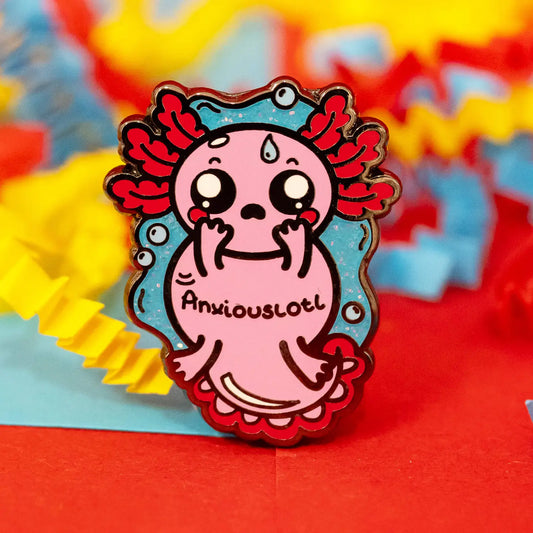 Anxiouslotl Glittery Axolotl Enamel Pin - Anxious