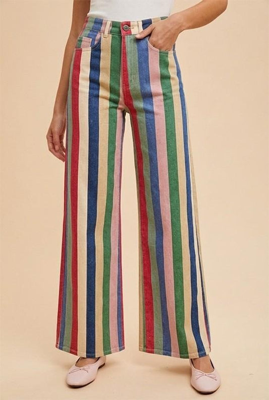 Multi Striped Retro Wide Leg Pants