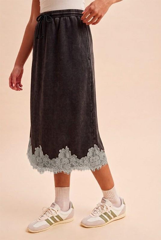 Lace Trim Midi Skirt