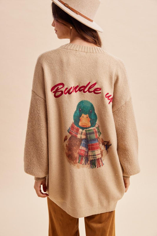 Mallard Print Colour Fleck Open Cardigan