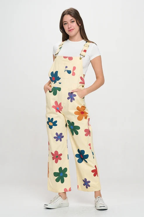 Colorful Daisy Print Overalls