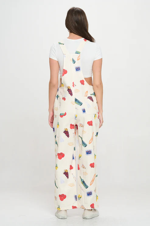 Delightful Spring Picnic Print Overalls