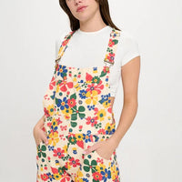Multi Water Color Floral Print Shortalls