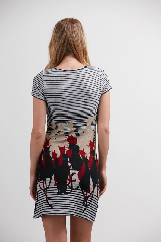Cat Print Sweater Dress