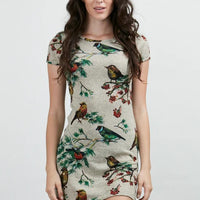 Birds On Branch Print Winter Tunic Greyish Brown