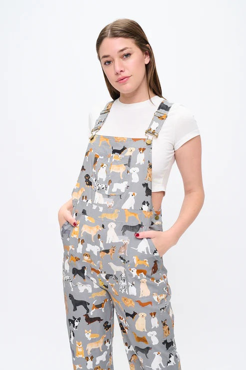 Different Breed Dogs Print Overalls