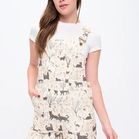 Whimsical Cat Forest Print Overalls