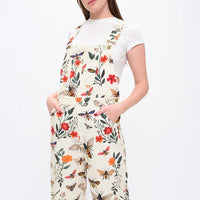 Floral Bee Garden Print Overalls