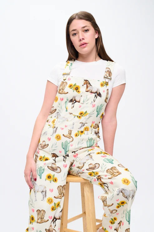 Wild Western Floral Print Overalls