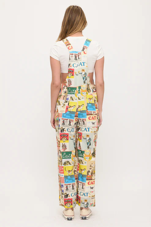 Retro Cat Collage Print Overalls