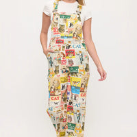 Retro Cat Collage Print Overalls