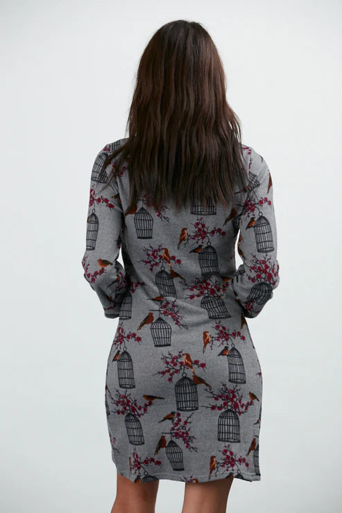 Birdcage Print Winter Tunic Grey