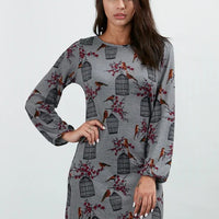 Birdcage Print Winter Tunic Grey