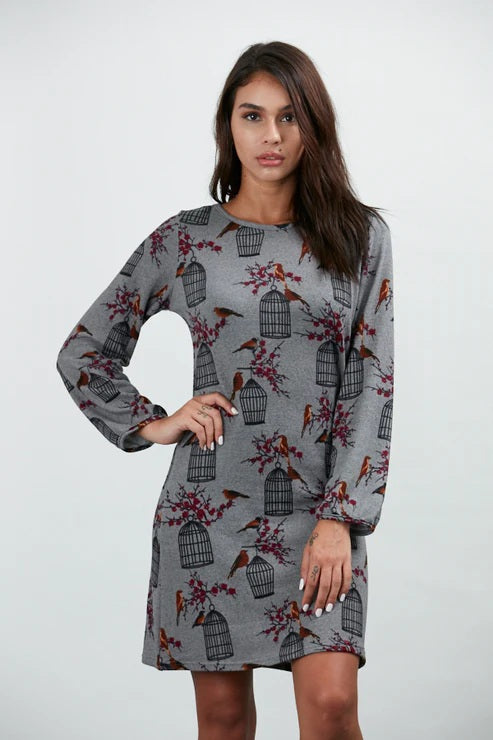 Birdcage Print Winter Tunic Grey