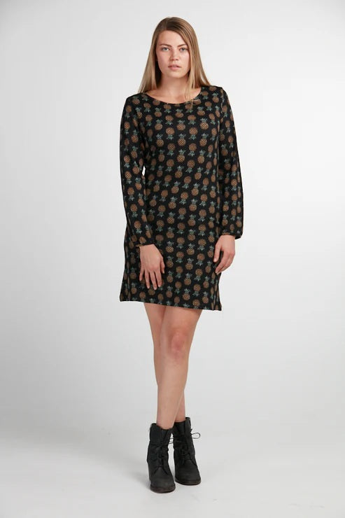 Long Sleeves Pineapple Print Winter Tunic Black