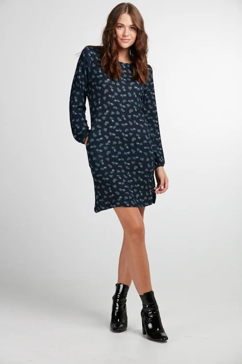 Bike Print Round Neck Winter Tunic Blue