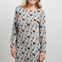Colourful Cats Meow Print Tunic Dress