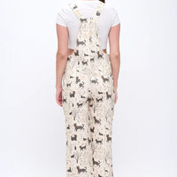 Whimsical Cat Forest Print Overalls