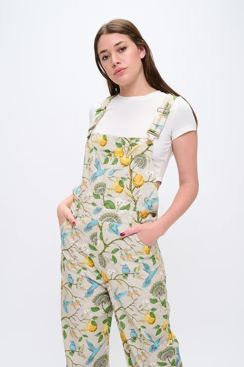 Lemon Blossoms And Humming Bird Print Overalls