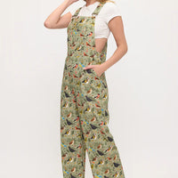 Floral Songbirds Print Overalls