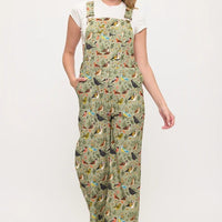 Floral Songbirds Print Overalls