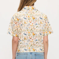 Rooster And Floral Print Shirt