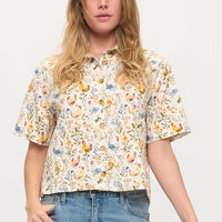 Rooster And Floral Print Shirt