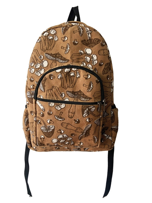 Backpack Mushroom Print Brown