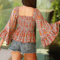 Sky Blue Smocked Bodice Top