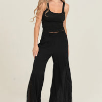 Lace Side Panel Wide Leg Pants