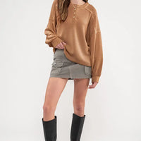 Relaxed Rib Knit Henley Top