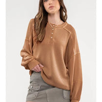 Relaxed Rib Knit Henley Top