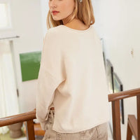 Exposed Seam Split Neck Knit Sweater