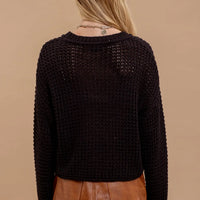 Black Sheer Crew Neck Knit Sweater