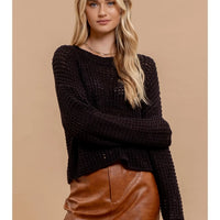 Black Sheer Crew Neck Knit Sweater