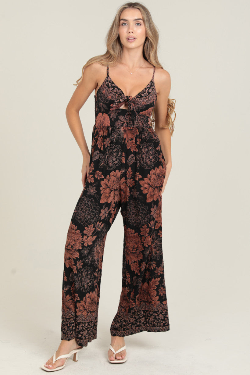 Black Tie Front Keyhole Jumpsuit