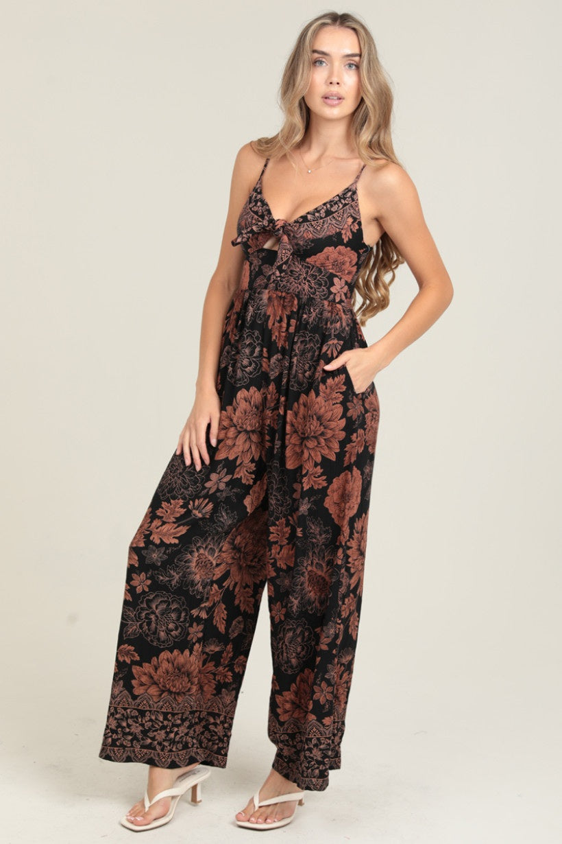 Black Tie Front Keyhole Jumpsuit