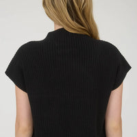 Black Mock Neck Pocket Detail Short Sleeve Knit Sweater