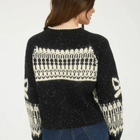 Black And White Swan Jacquard Button Down Long Sleeve Cardigan