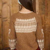 Camel And Cream Swan Jacquard Button Down Long Sleeve Cardigan