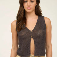 Charcoal V Neck Front Button Knit Vest