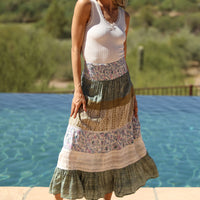 Smocked Waist Tiered Maxi Skirt
