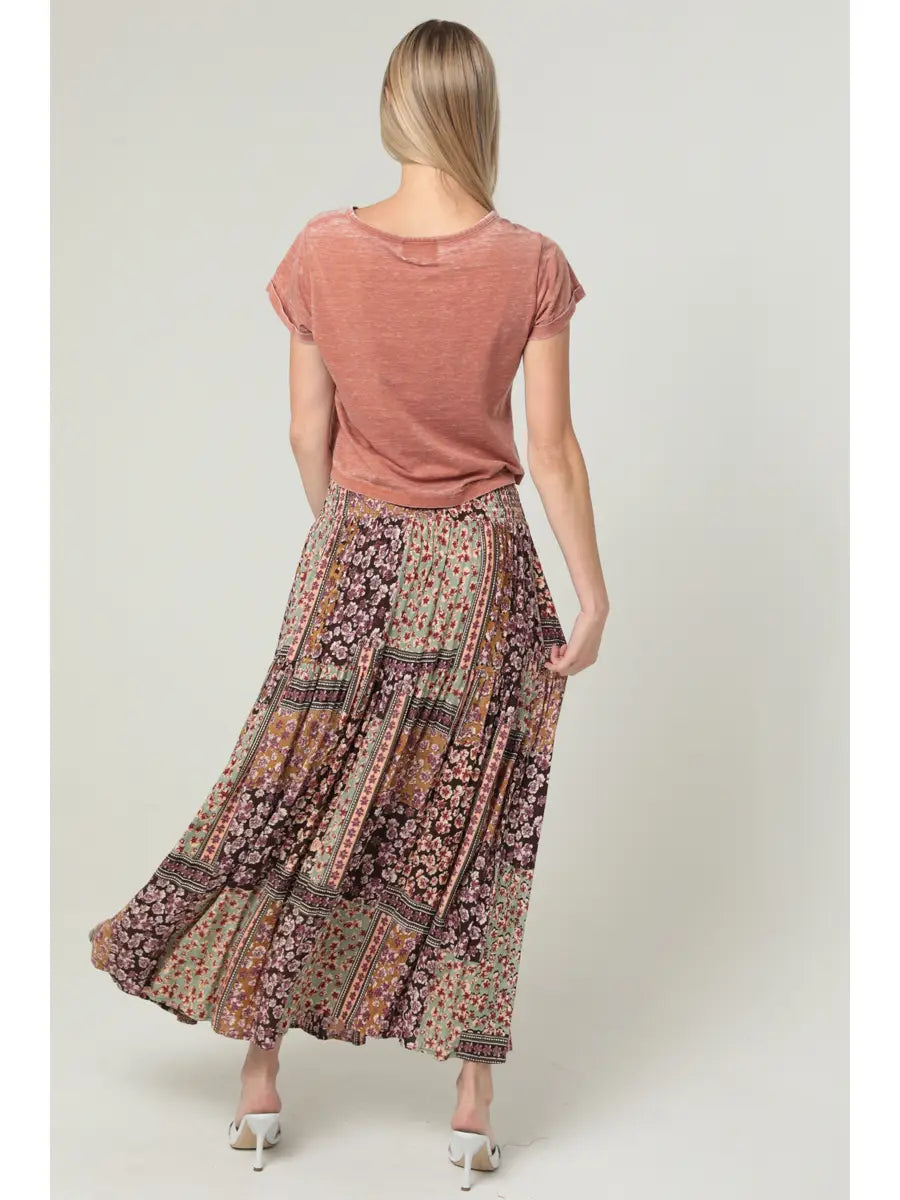 Tiered Skirt With Slit Swiss Dot