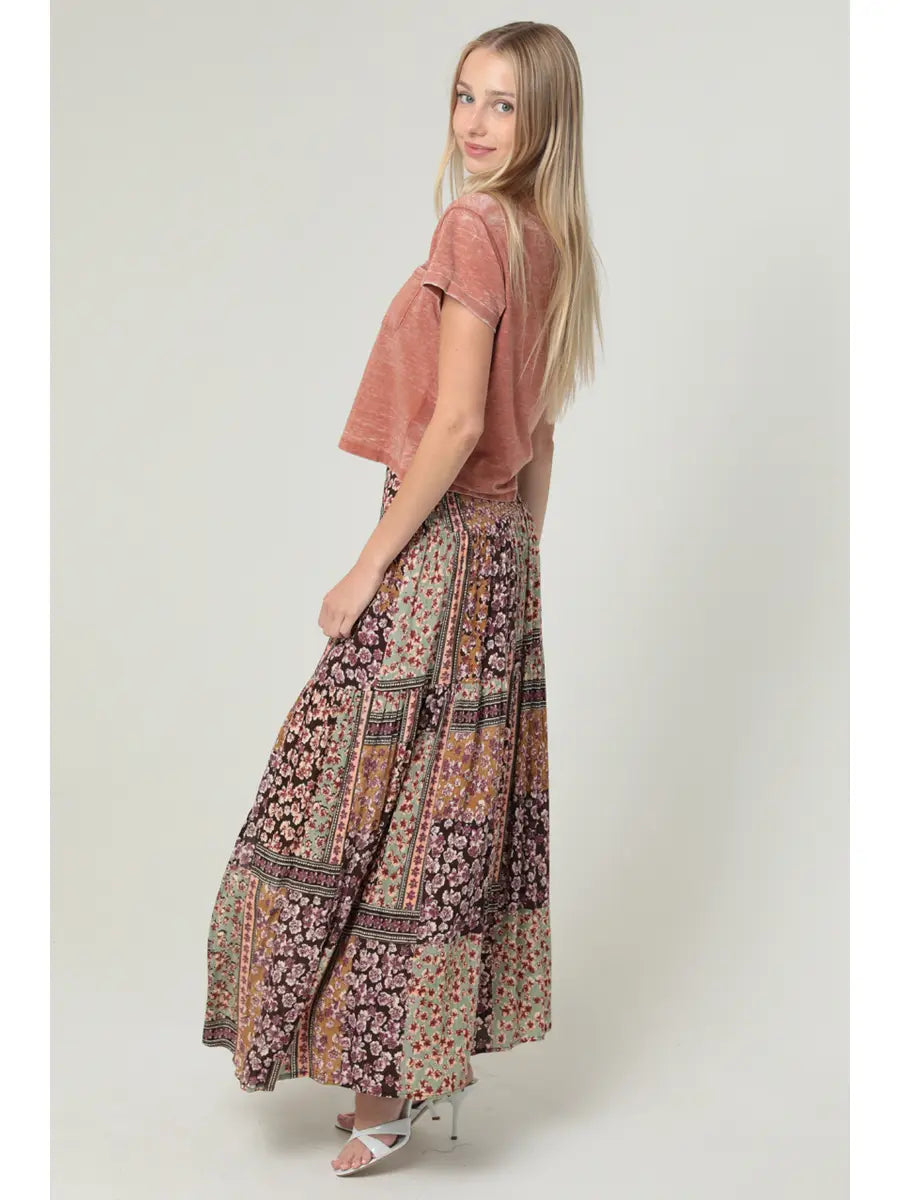 Tiered Skirt With Slit Swiss Dot