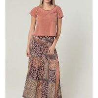 Tiered Skirt With Slit Swiss Dot