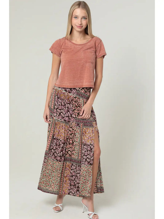 Tiered Skirt With Slit Swiss Dot