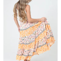 Smocked Waist Tiered A Line Printed Maxi Skirt