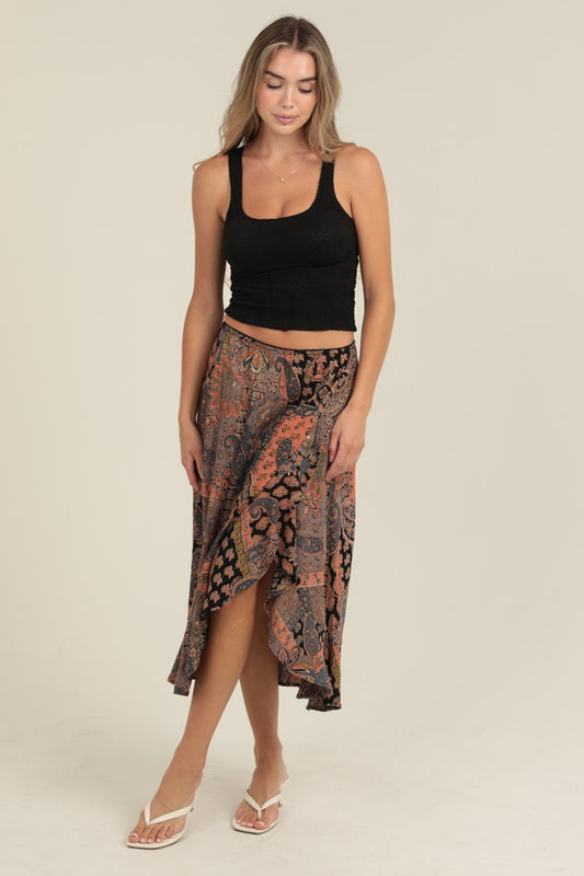 Mid Length Ruffle Slit Skirt